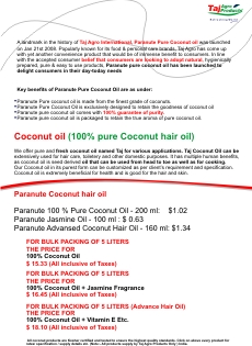 Paranute Coconut hair oil is Shipped Worldwide Taj Agro. 